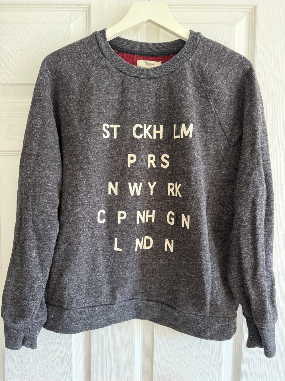 Madewell Charcoal Heather Crewneck Sweatshirt with White Text